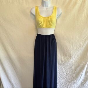 E-194 Mossimo Yellow Blue & White Sleeveless Maxi Dress Size‎ M